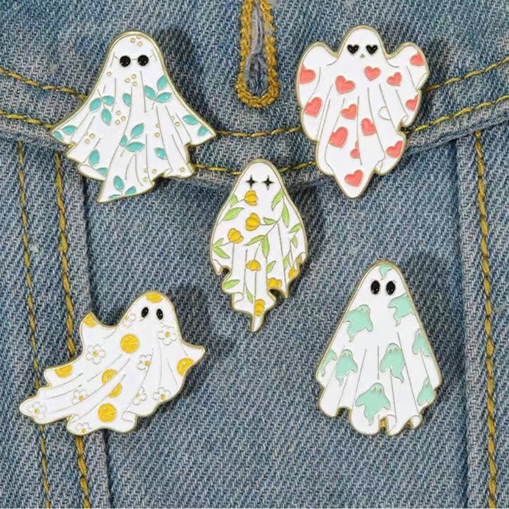 5pc Boo-tiful Ghost Enamel Pin Brooch